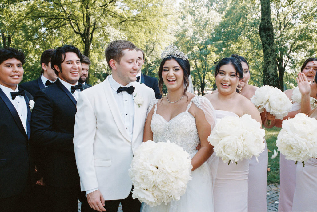 Wedding Film Photography Inspiration Southern Princess Bridal Style with white bouquets and pink dresses