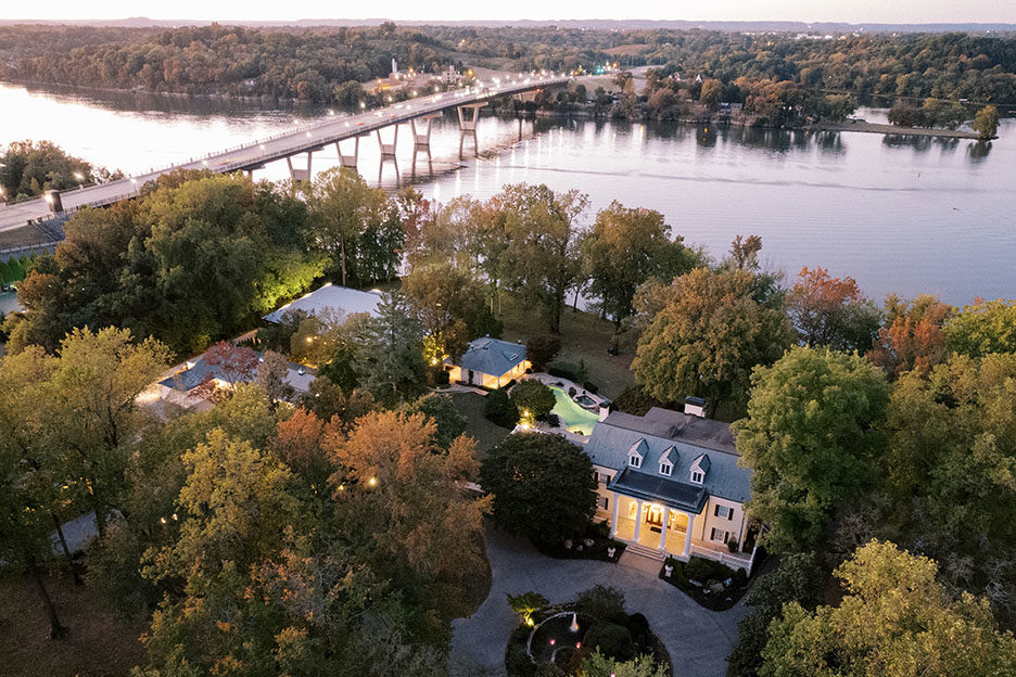 overhead drone shot of the estate at cherokee dock