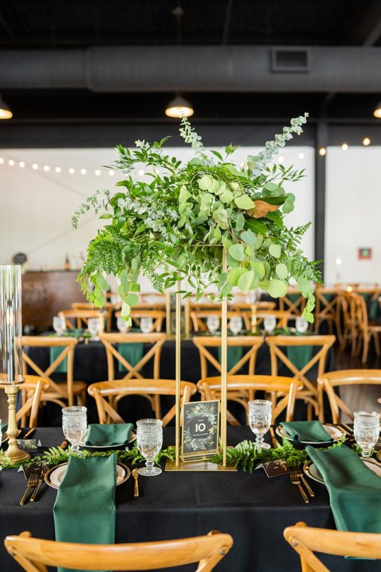 Elevated greenery with gold accents in the Lake View Event Center