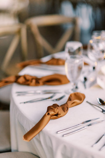 Wedding Table Setting with copper rust napkins