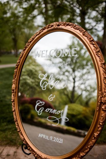 Ornate Gold-Framed Mirror Welcome Sign