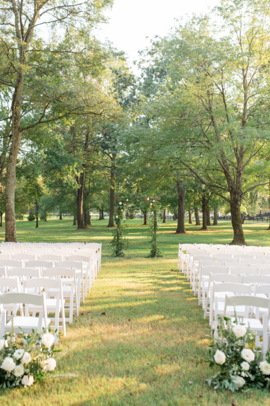 Elegant Outdoor Wedding Ceremony Under Trees with Wooden Ceremony Arch | Willow Oak Canopy | Tennessee Wedding Venue