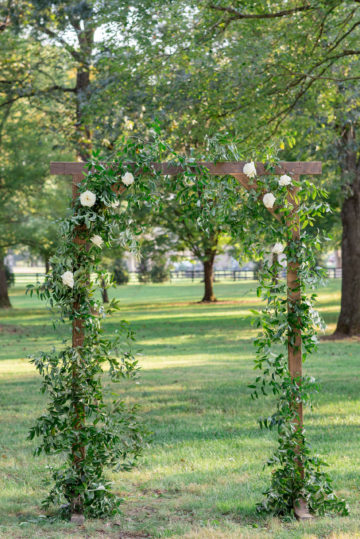 Elegant Outdoor Wedding Ceremony Under Trees with Wooden Ceremony Arch | Willow Oak Canopy | Tennessee Wedding Venue