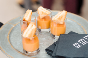 Tomoto soup shooters with mini grilled cheese