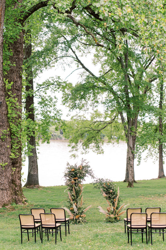 Wedding Ceremony Setup on Lakeside Lawn