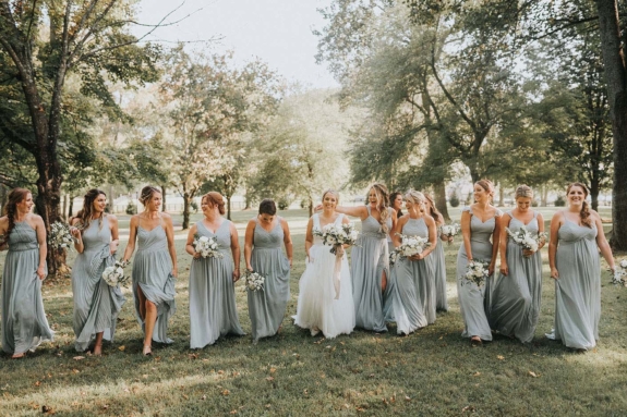 Bride with bridesmaids under Willow Oak Canopy