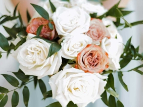 Bridal bouquet of white and pink roses