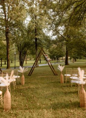 Boho Wedding ceremony decor and setup under the Willow Oak Canopy